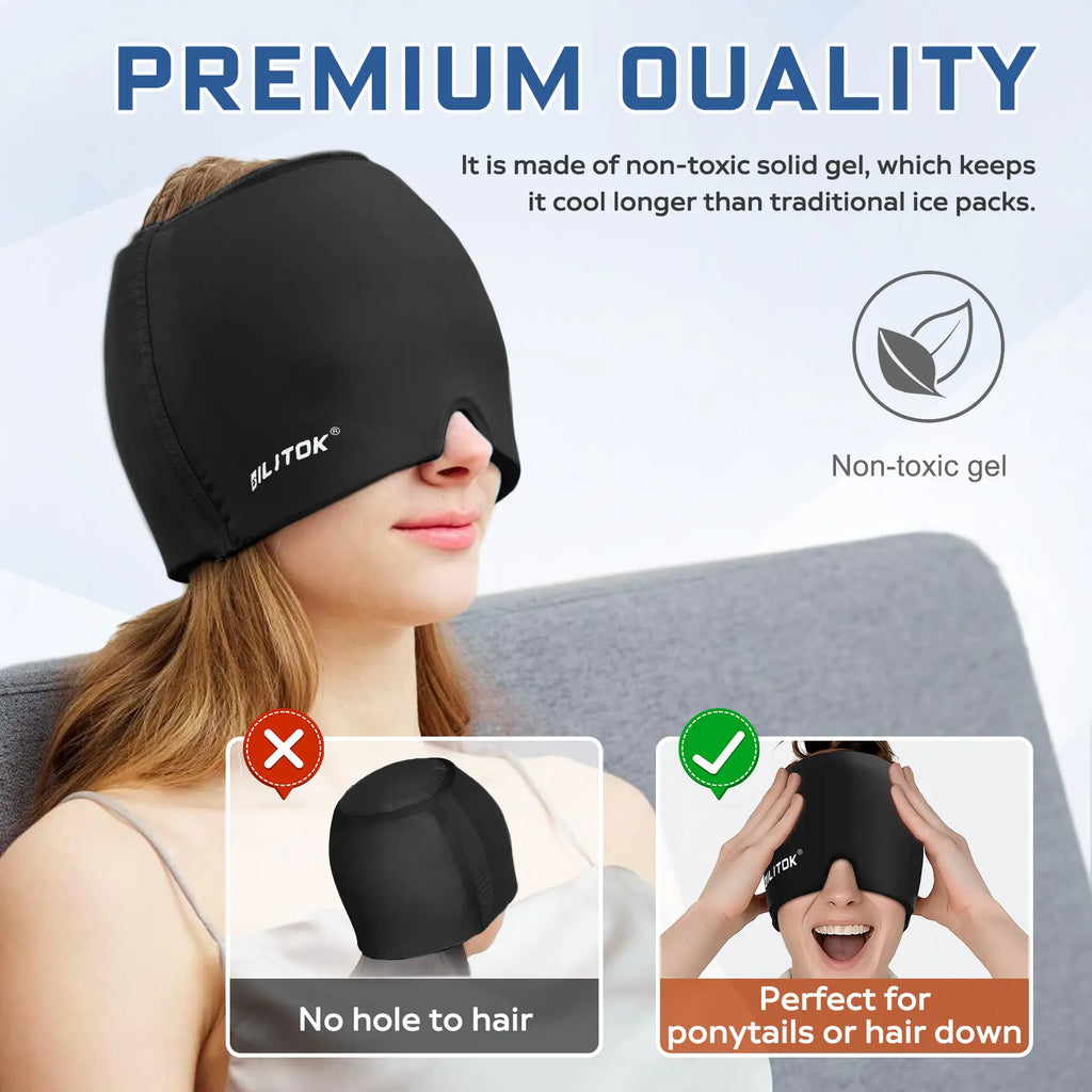 Migraine Headache Relief Cap, Gel Lce Head Wrap for Tension and Stress Relief.Suitable for Home Breaks, before Sleep, Office