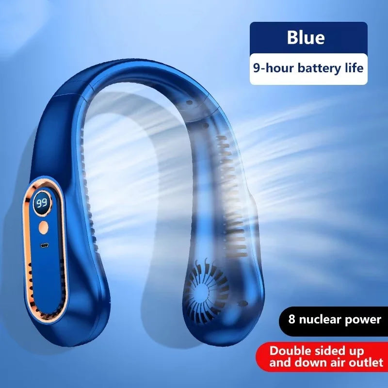 8000Mah Electric Hanging Neck Fan Portable Bladeless Mini Rechargeable Mute LED Digital Display Air Cooler for Outdoor