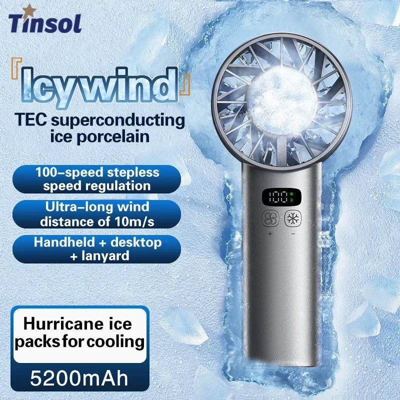 Ice-Cooling High-Speed Handheld Fan 5200Mah Portable Mini Fan, Suitable for Travel, Camping, and Outdoors