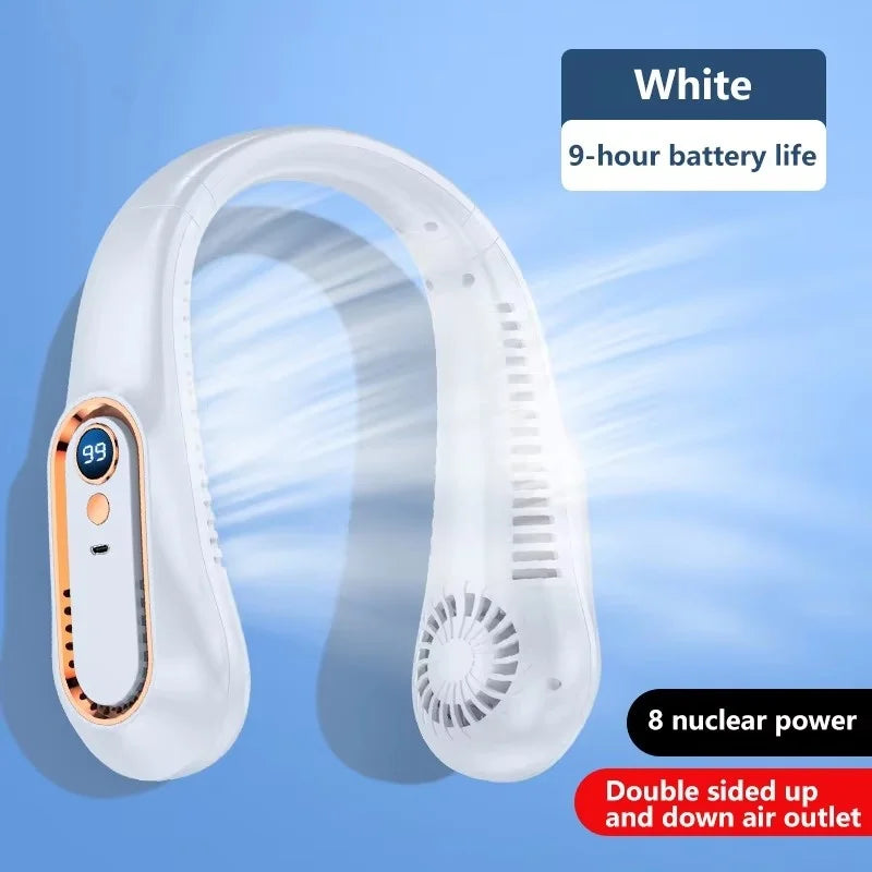 8000Mah Electric Hanging Neck Fan Portable Bladeless Mini Rechargeable Mute LED Digital Display Air Cooler for Outdoor