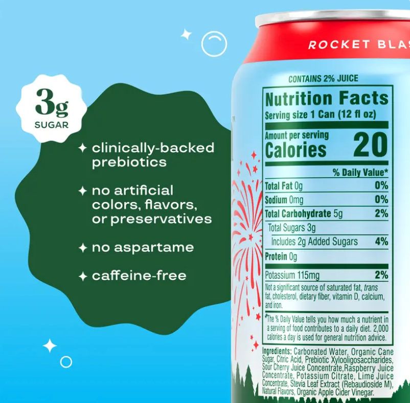 Rocket Blast - Bloom Pop - Limited Time Flavor - Prebiotic Soda 12 Pack, 12Oz Cans - Prebiotic Soda for Gut Health, Low Calorie Soda, No Caffeine, Healthy Soft Drink Alternative Beverage