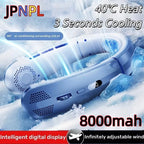 8000Mah Electric Hanging Neck Fan Portable Bladeless Mini Rechargeable Mute LED Digital Display Air Cooler for Outdoor