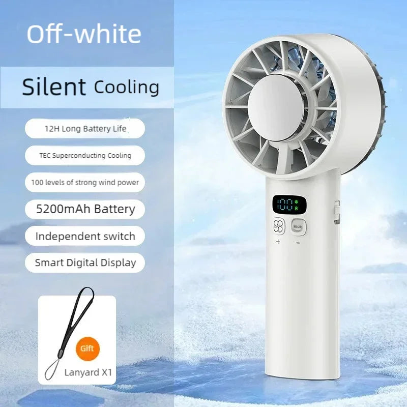 Ice-Cooling High-Speed Handheld Fan 5200Mah Portable Mini Fan, Suitable for Travel, Camping, and Outdoors
